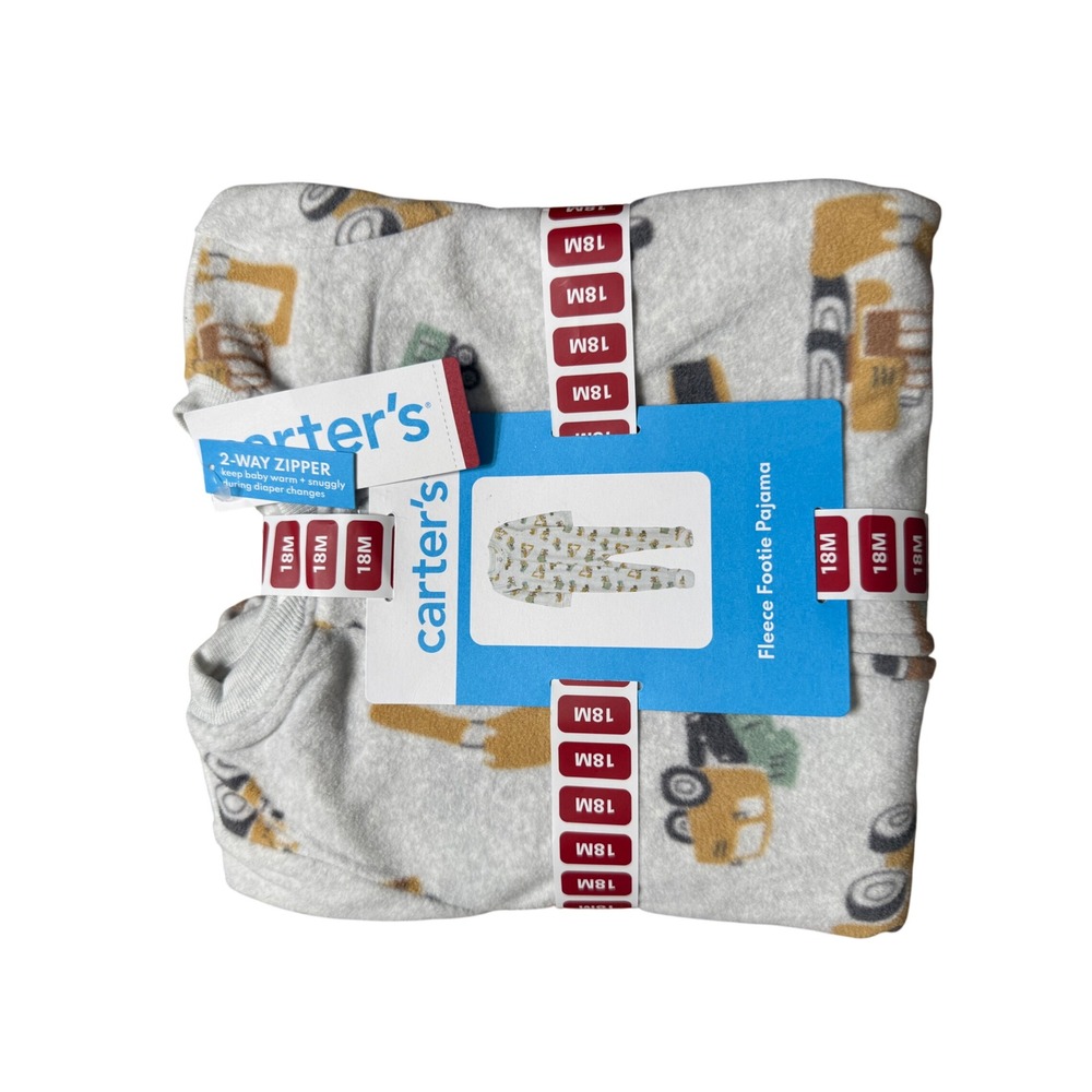 Carters Baby Boys 18M Fleece Footie Pajama Construction Truck 2-Way Zip 6T147210